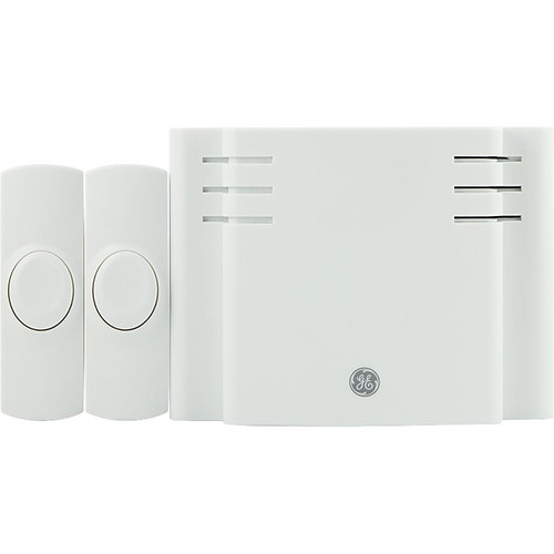 GE Battery-Operated 8 Melody Door Chime With 2 Push Buttons, White (JAS19297)