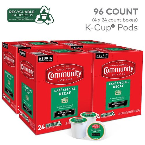 Community Coffee Cafe Special Decaf Coffee, Keurig K-Cup Pod, Medium-Dark Roast, 96/Carton (5000374327CT)