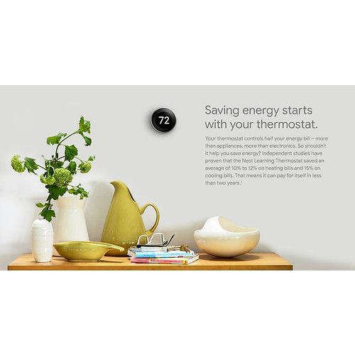 Google Nest 3rd Generation Learning WiFi Smart Thermostat, Silver (T3007ES)