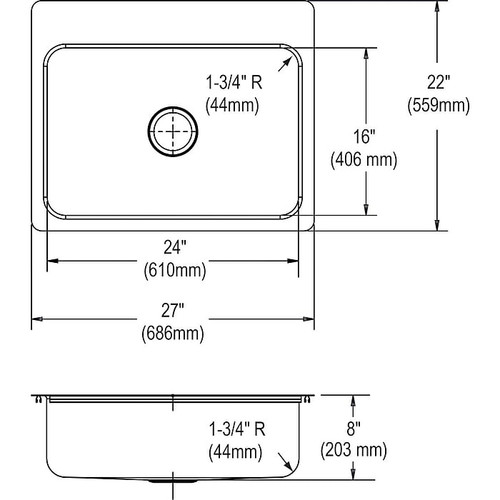 Elkay Dayton Stainless Steel 27" x 22" x 8", Single Bowl Dual Mount Sink (DSESR127224)