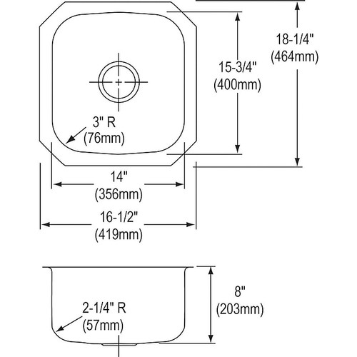 Elkay Dayton Stainless Steel 16-1/2" x 18-1/4" x 8", Single Bowl Undermount Bar Sink (DXUH1618)