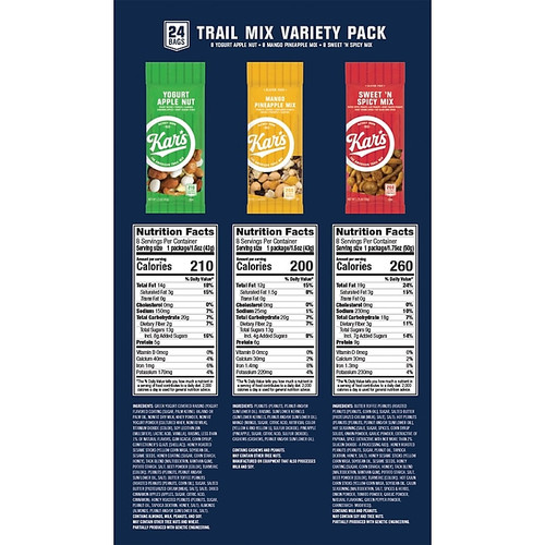 Kar's Variety Trail Mix, 1.75 oz., 24 Bags/Pack (KAR08361)