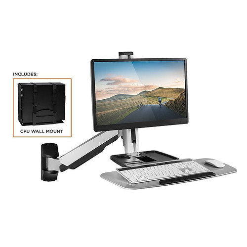 Mount-It! Sit Stand Wall Mount Workstation, Articulating Standing Desk for a Single Monitor, Floating Keyboard Tray (MI-7905)