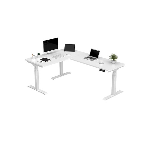 FlexiSpot E7 76"W L-Shaped Adjustable Standing Desk, White (E7LW557624WHT)