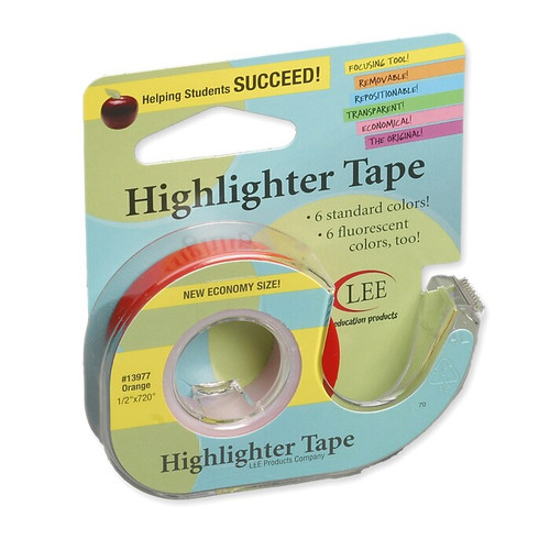 Lee Products Removable Highlighter Tape, 1/2" x 20 Yards, Orange, Pack of 6 (LEE13977-6)