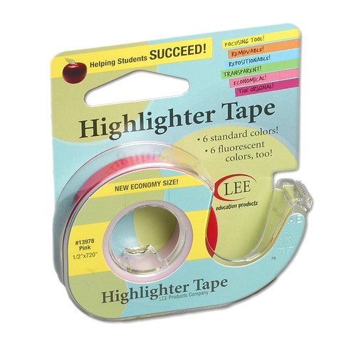 Lee Products Removable Highlighter Tape, 1/2" x 20 yds., Pink, Pack of 6 (LEE13978-6)