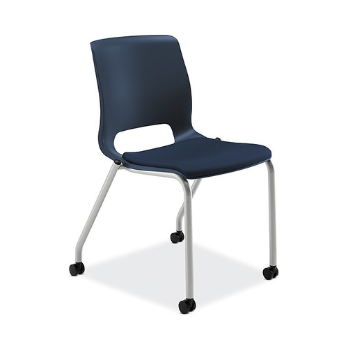 HON Motivate Stacking Chair, Regatta Shell, Textured Platinum Frame, Navy Fabric, 2/Pk (HONMG201CU98)