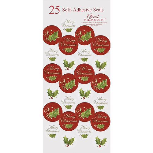 Great Papers® Holiday Seals Christmas Holly, 50/Count (2012343PK2)