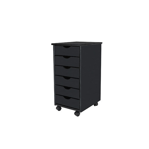 Adeptus 25.8" Solid Pine Roll Cart with 6 Drawers, Matte Black (10016)