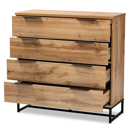 Baxton Studio Reid 38.98" High 4-Drawer Dresser, Oak and Black (162-10296-HiT)