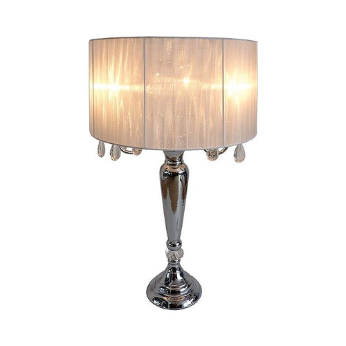 Elegant Designs Trendy Sheer White Shade Table Lamp With Hanging Crystals, Chrome Finish (65dd9ea50030d3d47820b5e0_ud)