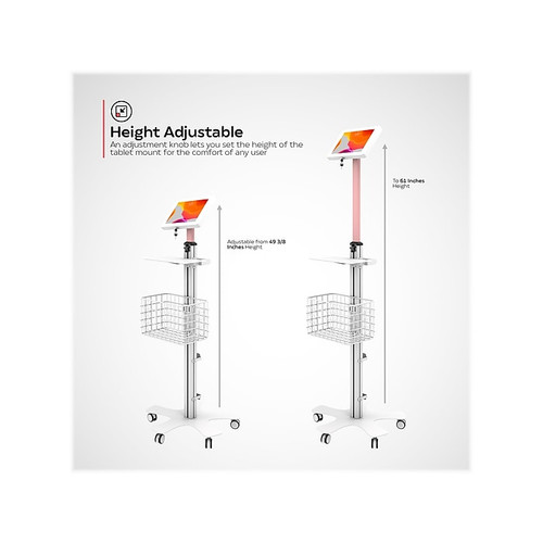 CTA Digital Adjustable iPad Medical Mobile Floor Stand, White (PAD-MFS)