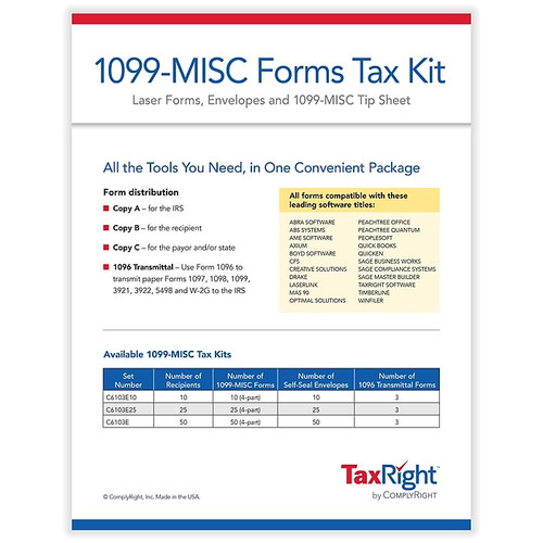 TaxRight™ 2023 1099-MISC Tax Form Kit with Envelopes, 4-Part, 10/Pack (SC6103E10)