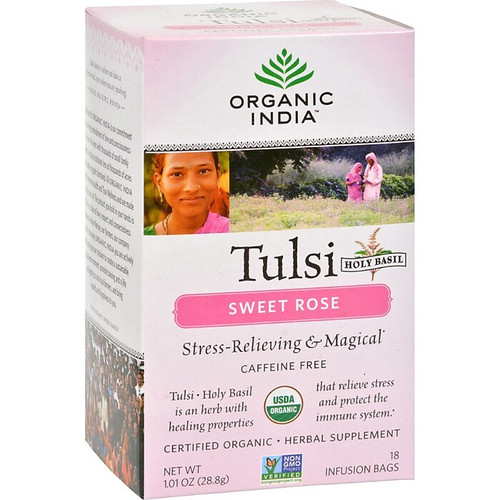 Organic India Tulsi Decaf Sweet Rose Tea Bags, 18 /Box (71555-MP)