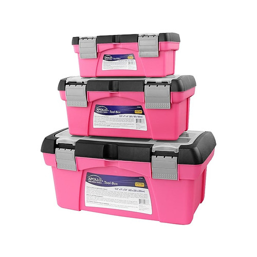 Apollo Tools 3 Piece Tool Box Set, Pink (DT5005P)