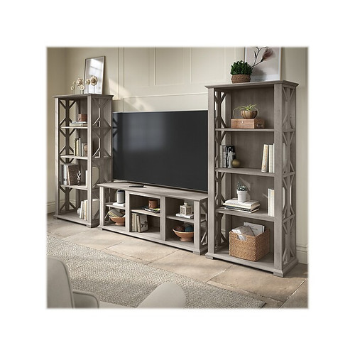 Bush Furniture Homestead TV Stand with 4-Shelf Bookcases, Screens up to 70", Driftwood Gray (HOT012DG)