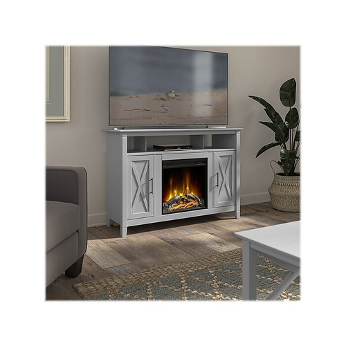 Bush Furniture Key West Tall Electric Fireplace TV Stand, Screens up to 55", Cape Cod Gray (KWS064CG)