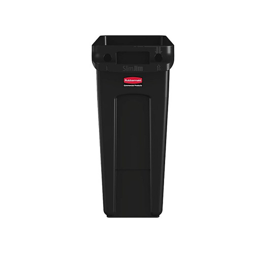 Rubbermaid Vented Slim Jim Resin Trash Can, 16 Gallon, Black (1955959)