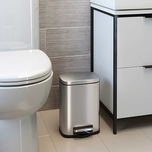 iTouchless SoftStep Stainless Steel Rectangular Step Pedal Trash Can with Removable Inner Bin, 1.32 Gal., Silver (PC05RSS)