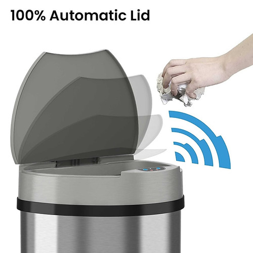 iTouchless Stainless Steel Semi-Round Sensor Trash Can with Extra-Wide Lid and AbsorbX Odor Control, 13 Gal., Silver(IT13HX)