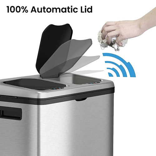 iTouchless Stainless Steel Rectangular Sensor Trash Can and Recycle Bin, 16 Gal., Silver (IT16RES)