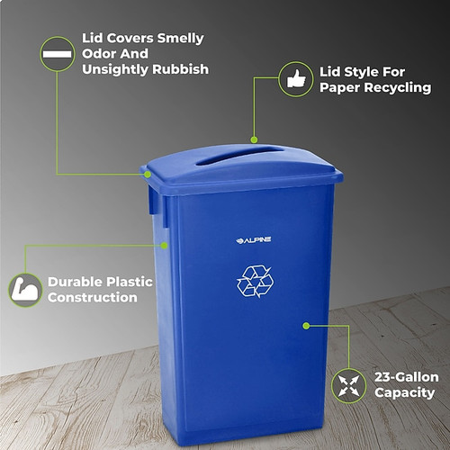 Alpine Industries Recycling Container with Paper Slotted Recycling Lid, Blue (477-R-BLU-PKG3)