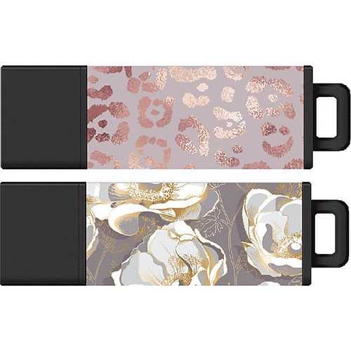 Centon Datastick Pro2 32GB USB 2.0 Type A Flash Drive, Rose Gold Leopard/Gold Anemone Flowers, 2/Pack (S1-U2T060-32G-2)