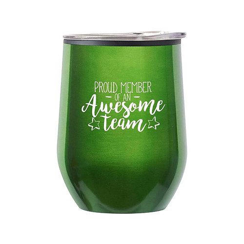 Baudville Cheers! Proud Member Wine Tumbler, Green Metallic (79953)