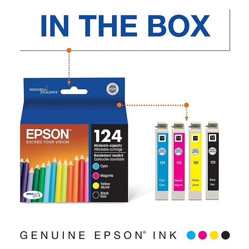 Epson T124 Black/Cyan/Magenta/Yellow Standard Yield Ink Cartridge, 4/Pack (T124120-BCS)