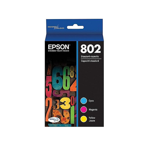 Epson T802 Cyan/Magenta/Yellow Standard Yield Ink Cartridge, 3/Pack (65dda7d70030d3d47820fe62_ud)