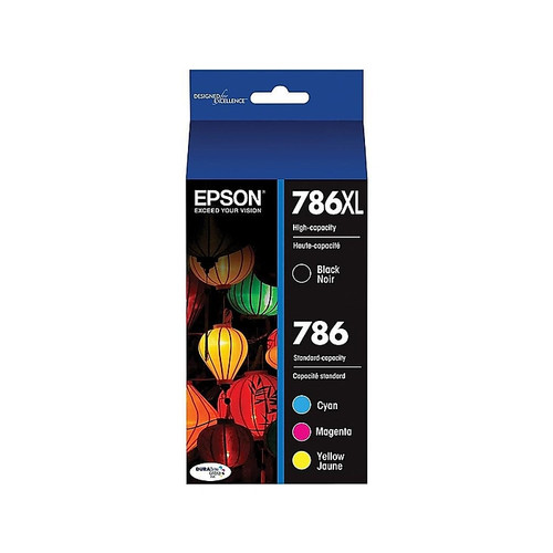 Epson T786XL/T786 Black High Yield and Cyan/Magenta/Yellow Standard Yield Ink Cartridge, 4/Pack (T786XL-BCS)