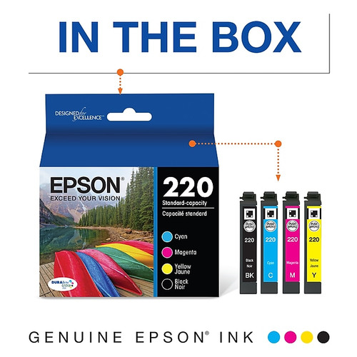 Epson T220 Black/Cyan/Magenta/Yellow Standard Yield Ink Cartridge, 4/Pack (T220120-BCS)