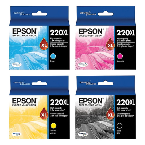 Epson T220XL Black/Cyan/Magenta/Yellow High Yield Ink Cartridges, 4/Pack (T220BCMYXL-VB)
