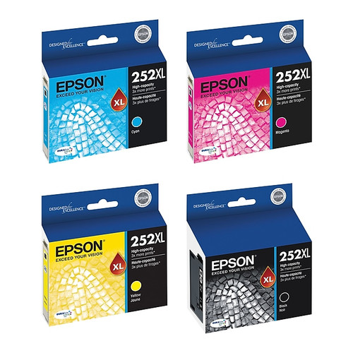 Epson T252XL Black, Cyan, Magenta and Yellow High Yield Ink Cartridge, 4/Pack (T252BCMYXL-VB)