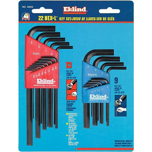 Eklind® Tool Hex-L® 22 Pieces Long Arm Hex Key Set, 0.050 - 3/8", 1.5 - 10 mm (65dda9ae0030d3d478210fd5_ud)