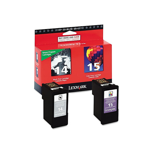 Lexmark 14/15 Black/Tri-Color Standard Yield Ink Cartridge, 2/Pack (18C2239)