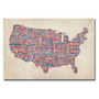 Trademark Global Michael Tompsett "US Cities Text Map V" Canvas Art, 16" x 24" (65dcc26a17a032fd25515402_ud)