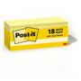 Post-it Notes, 3" x 3", Canary Collection, 90 Sheet/Pad, 18 Pads/Pack (654-18CP)