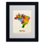 Trademark Michael Tompsett "Brasil Watercolor Map" Art, White Matte W/Black Frame, 11" x 14" (65dcf1fce8837636b11a0440_ud)