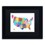 Trademark Fine Art ''United States Typography Map 2'' by Michael Tompsett 11" x 14" Black Matted Black Frame (MT0513-B1114BMF)
