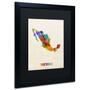 Trademark Michael Tompsett "Mexico Watercolor Map" Art, Black Matte W/Black Frame, 16" x 20" (65dcf42ce8837636b11a1881_ud)