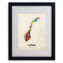 Trademark Michael Tompsett "Norway Watercolor Map" Art, White Matte W/Black Frame, 16" x 20" (65dcf44ee8837636b11a192f_ud)