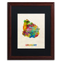 Trademark Fine Art ''Uruguay Watercolor Map'' by Michael Tompsett 16" x 20" Black Matted Wood Frame (MT0738-W1620BMF)