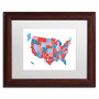 Trademark Fine Art ''United States Typography Text Map'' by Michael Tompsett 11" x 14" Wood Frame (MT0504-W1114MF)