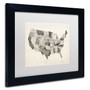 Trademark Michael Tompsett "United States Watercolor Map" Art, White Matte W/Black Frame, 11" x 14" (65dcf791e8837636b11a2701_ud)