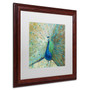 Trademark Danhui Nai "Blue Peacock on Gold" Art, White Matte W/Wood Frame, 16" x 16" (65dcf848e8837636b11a2a3e_ud)