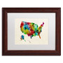 Trademark Fine Art ''United States Watercolor Map 2'' by Michael Tompsett 11" x 14" White Matted Wood Frame (MT0514-W1114MF)