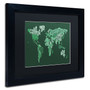 Trademark Michael Tompsett "Text Map of the World" Art, Black Matte W/Black Frame, 11" x 14" (65dcfcd5e8837636b11a3f82_ud)