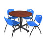 Regency 48" Round Table Cherry & Kobe Base with 4-M Stacker Chairs, Blue TKB48RNDCH47BE) (65dd08dae8837636b11aa1b3_ud)