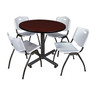 Regency 42" Laminate Mahogany Round Training Rooms Table with 4 M Stacker Chairs, Gray (TKB42RNDMH47GY)